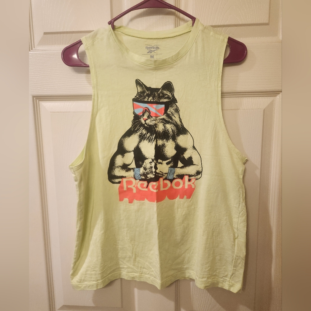 Reebok Yellow Cat Graphic Tank Top